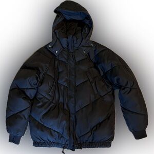 H&M Black Hooded Puffer Jacket Women’s Size 6 Winter Coat Cinched Waist